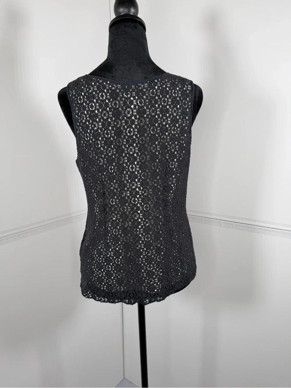 J.Crew Black Lace Crochet Sleeveless Tank Top Size 8